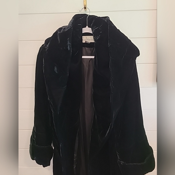 Norma Kamali Vintage Black Hooded Velvet Coat Small S - Picture 2 of 6